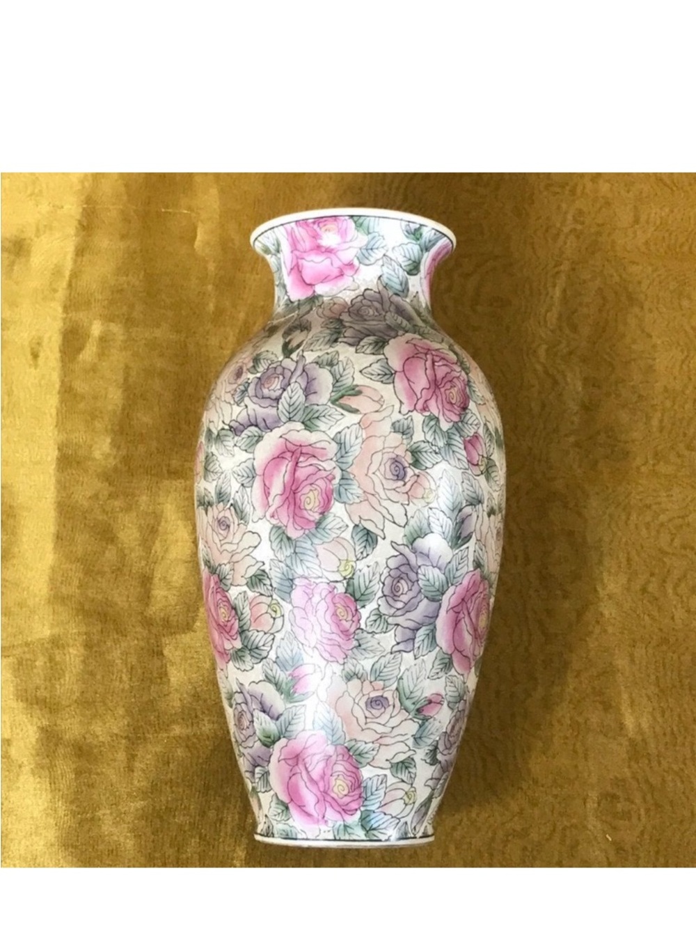 Porcelain Floral Vase in Pink and Green - Decorative Accent